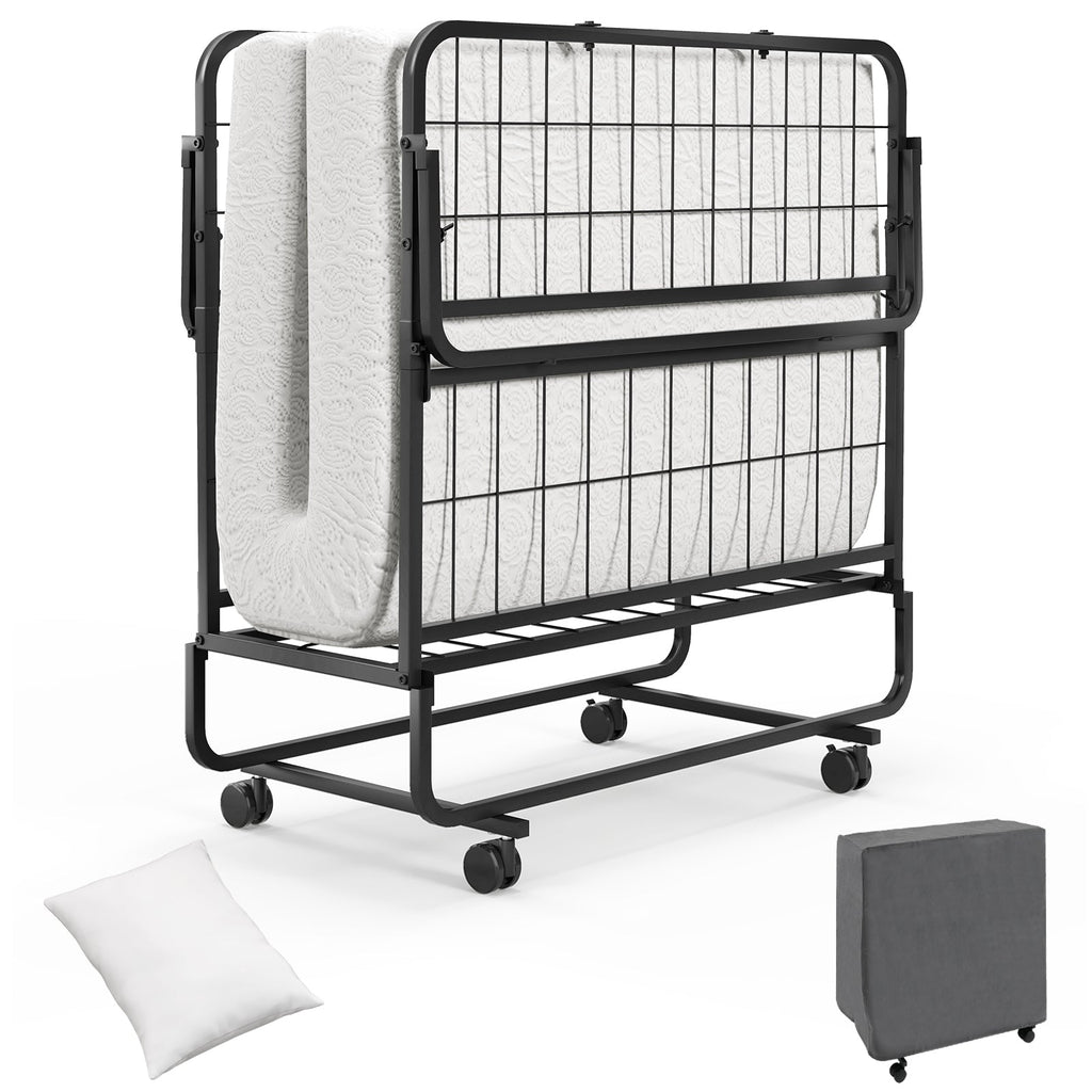 Twin Size Rollaway Guest Folding Bed with Pillow and Cover