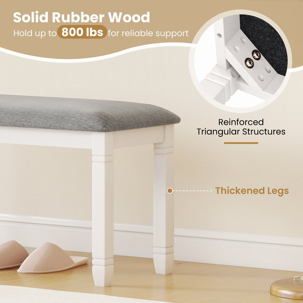 Upholstered Bedroom Bench with Padded Seat and Solid Wood Legs-Gray