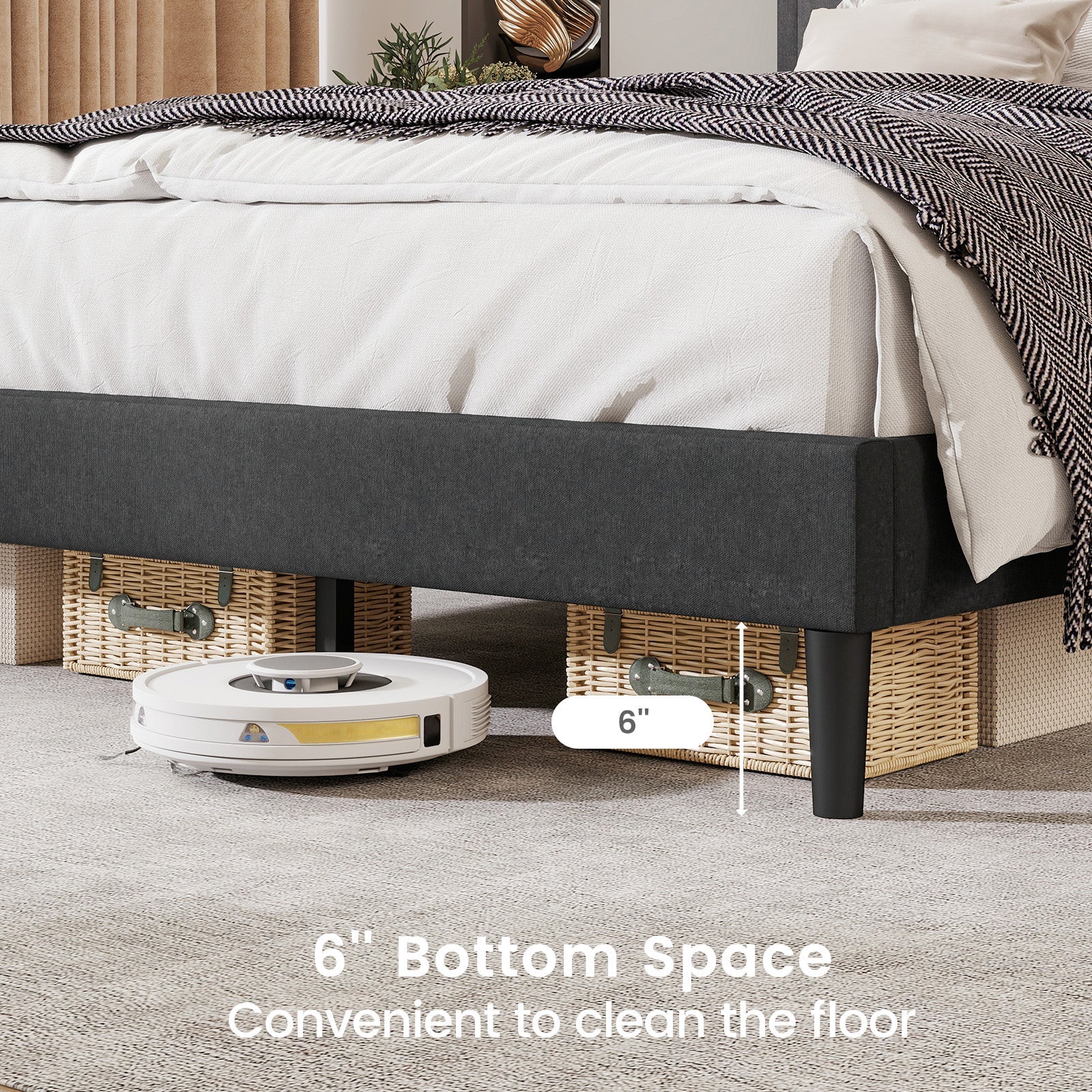 Upholstered Platform Bed with Tufted Headboard and Wooden Slats-Full Size