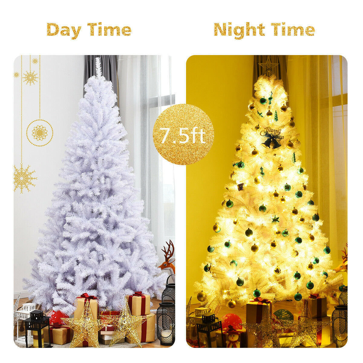 6' / 7.5' / 9' Hinged Artificial Christmas Tree with Metal Stand-7.5 ft