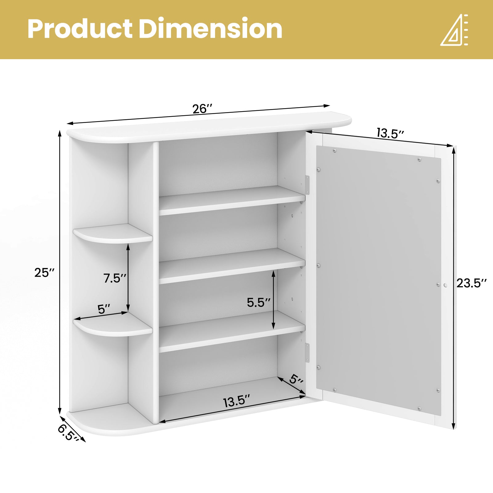 Multipurpose Mount Wall Mirror Bathroom Storage Cabinet-White
