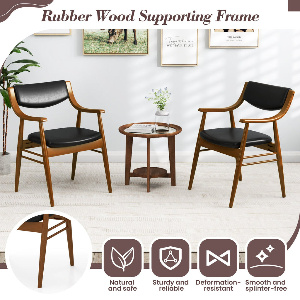 Wooden Dining Chair Set of 2 with Padded Seat and Back-Black