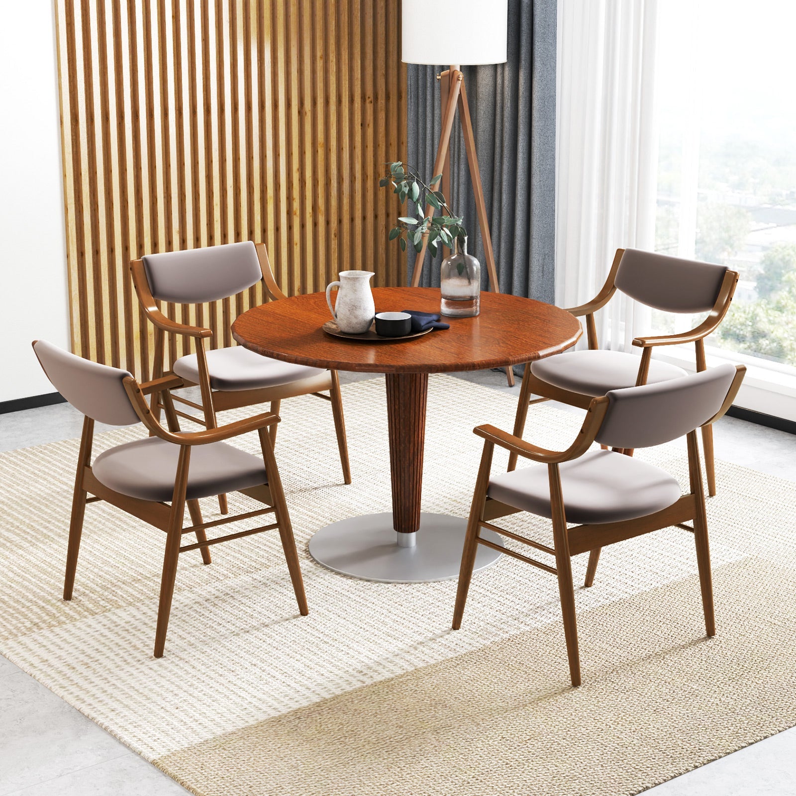 Wooden Dining Chair Set of 2 with Padded Seat and Back-Walnut