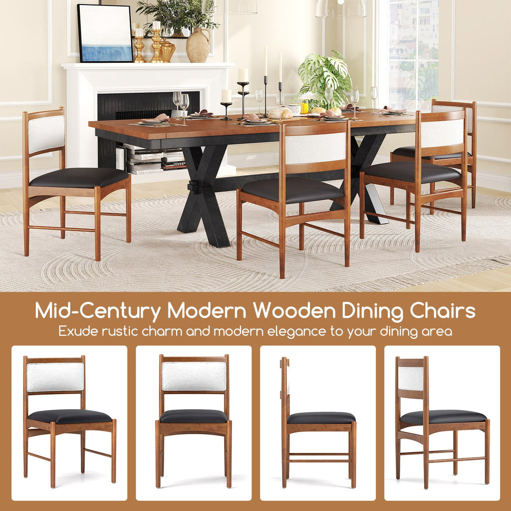 Wooden Dining Chair Set of 2 with Rubber Wood Frame and Faux Sherpa Backrest-Walnut
